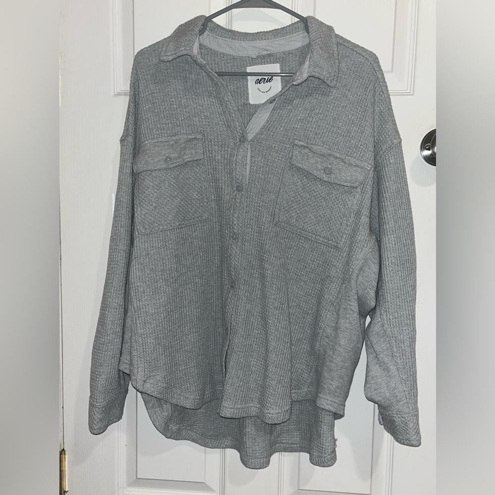 aerie lumber jane waffle-knit long sleeve shirt